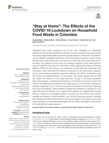 “Stay at Home”: The effects of the COVID-19 lockdown on household food ...