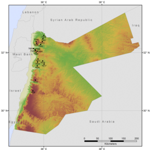 Georeferenced samples in a heat map of Jordan. 
</p><p>Photo credit: Bioversity International/I. Thormann