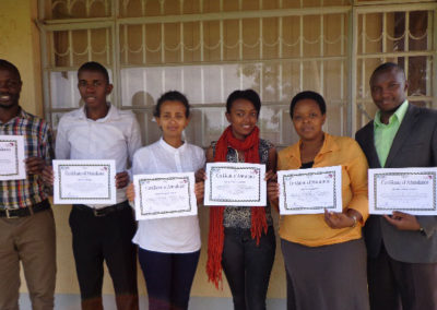 A group photo of trainees Left to right: Yona (Kenya), Shamir (Kenya), Bethel (Ethiopia), Mihiret (Ethiopia), Jeanine (Rwanda) and Antony (Kenya) displaying their certificates of participation.