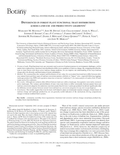 Differences in forest plant functional trait distributions across land-use and productivity gradients