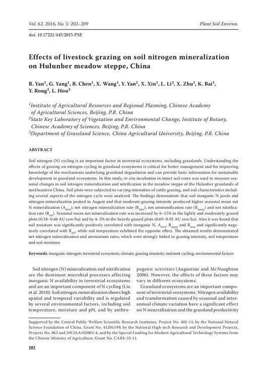 Effects of livestock grazing on soil nitrogen mineralization on Hulunber meadow steppe, China