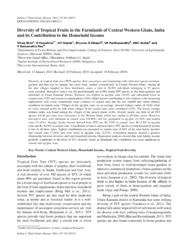 Diversity of tropical fruits in the farmlands of central Western Ghats, India and its contribution to the household income