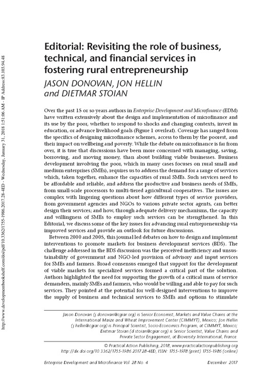 Editorial: Revisiting the role of business, technical and financial services in fostering rural entrepreneurship