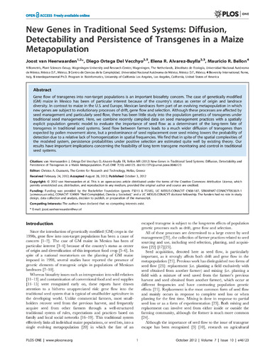 New genes in traditional seed systems: diffusion, detectability and persistence of transgenes in a maize metapopulation