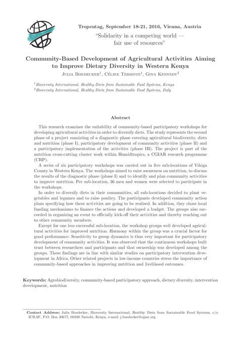 Community-based development of agricultural activities aiming to improve dietary diversity in Western Kenya