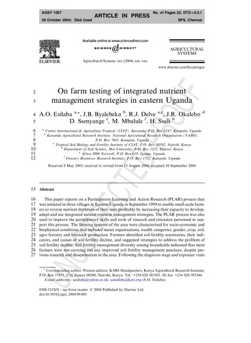 On farm testing of integrated nutrient management strategies in Eastern Uganda