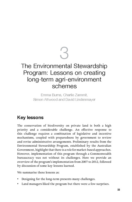 The environmental stewardship program: lessons on creating long-term agri-environment schemes