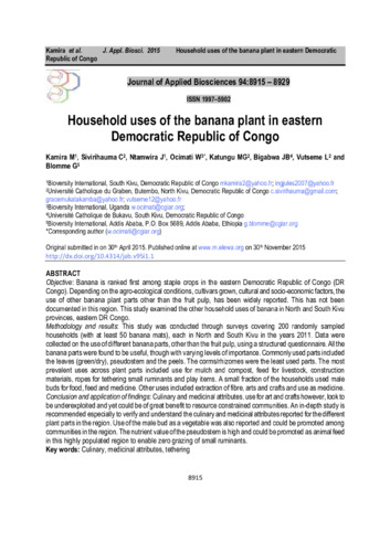 Household uses of the banana plant in eastern Democratic Republic of Congo