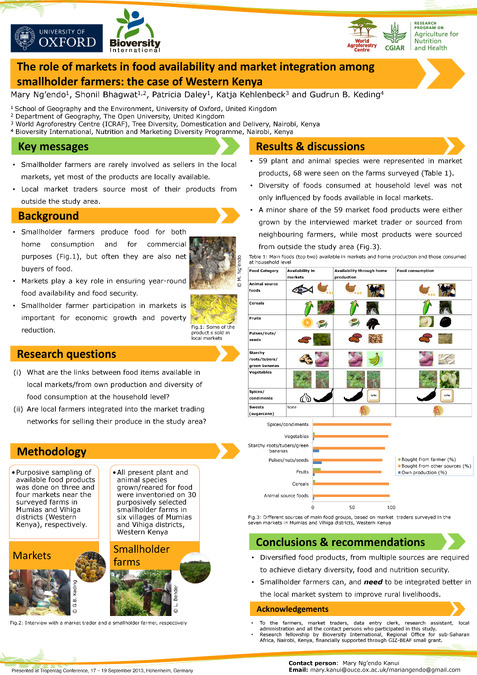 The role of markets in food availability and market integration among smallholder farmers: the case of Western Kenya [Poster]