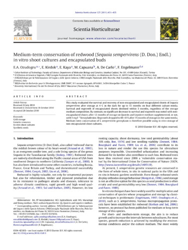 Medium-term conservation of redwood (Sequoia sempervirens (D. Don.) Endl.) in vitro shoot cultures and encapsulated buds