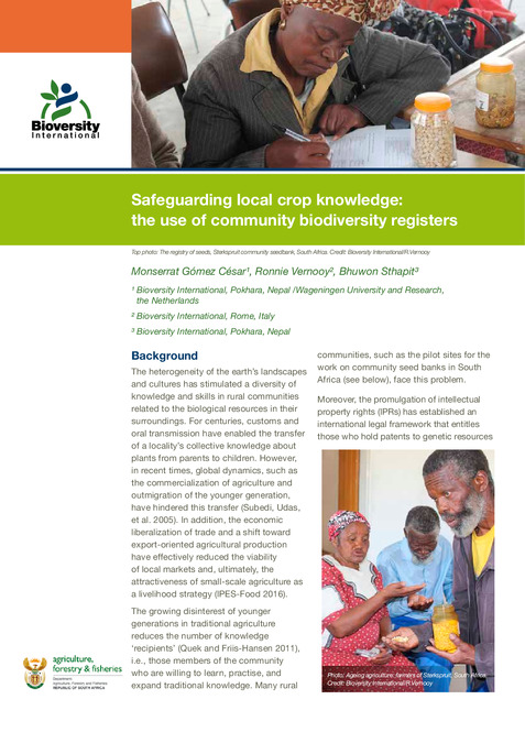 Safeguarding local crop knowledge: the use of community biodiversity registers
