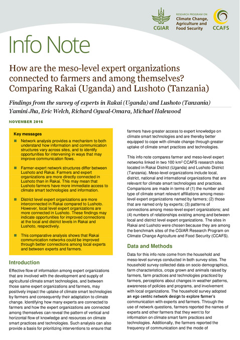 How are the meso-level expert organizations connected to farmers and among themselves? Comparing Rakai (Uganda) and Lushoto (Tanzania)