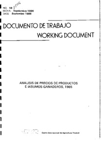 Análisis de precios de productos e insumos ganaderos, 1985