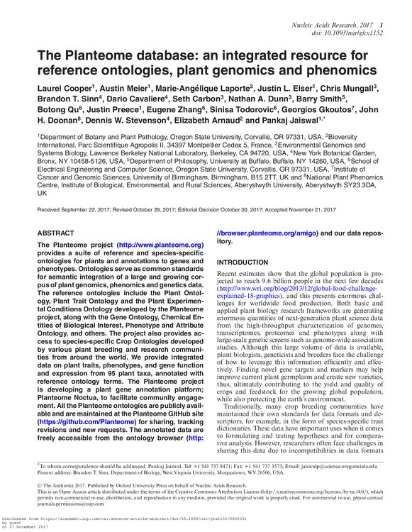 The Planteome database: an integrated resource for reference ontologies, plant genomics and phenomics