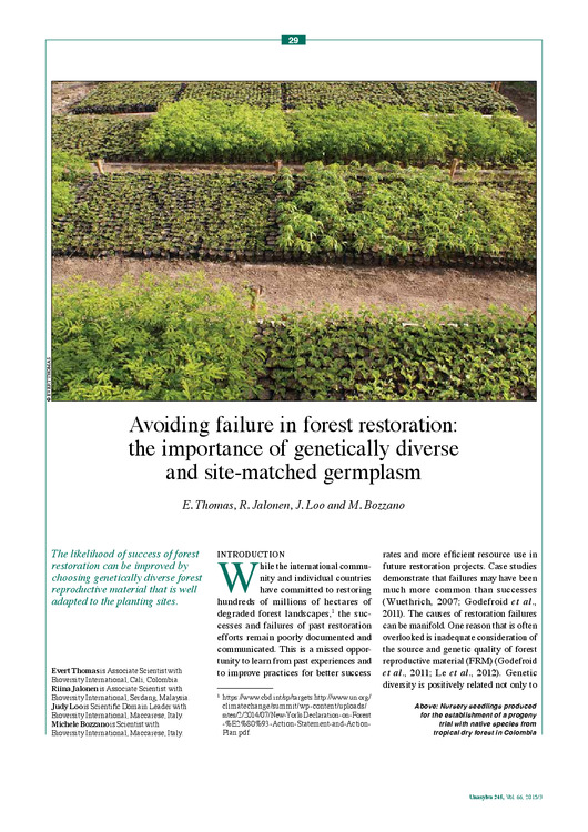 Avoiding failure in forest restoration: the importance of genetically diverse and site-matched germplasm
