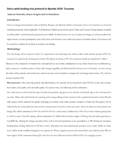 Dairy cattle feeding trial protocol in Njombe 2019- Tanzania