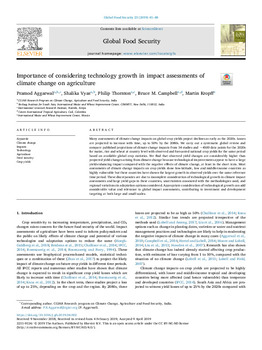 Importance of considering technology growth in impact assessments of climate change on agriculture