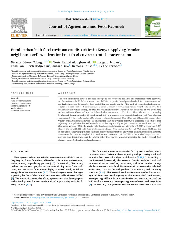 Rural&minus;urban built food environment disparities in Kenya: Applying &lsquo;vendor neighbourhood&rsquo; as a lens for built food environment characterisation