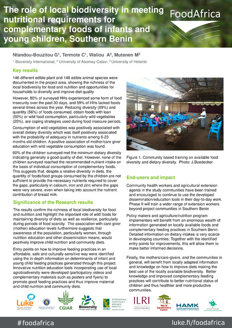 The role of local biodiversity in meeting nutritional requirements for complementary foods of infants and young children, Southern Benin