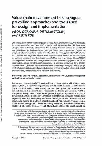 Value chain development in Nicaragua: prevailing approaches and tools used for design and implementation