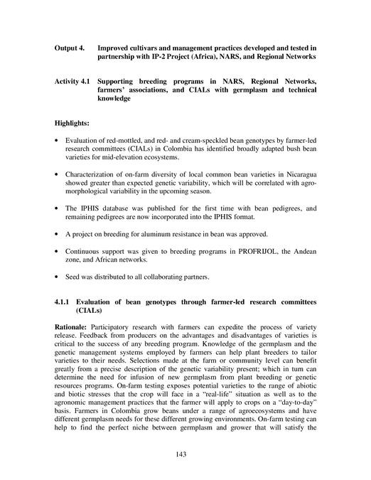 Improved cultivars and management practices developed and tested in partnership with IP-2 Project (Africa), NARS, and regional networlds: Output 4