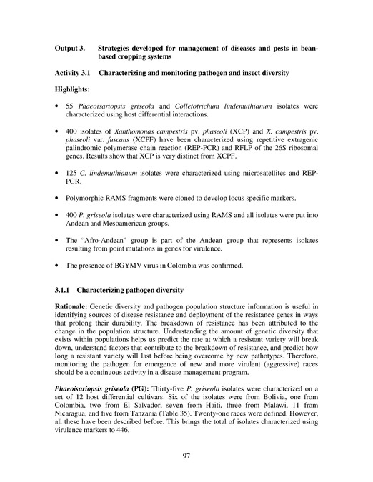 Strategies developed for management of diseases and pests in bean-based cropping systems: Output 3
