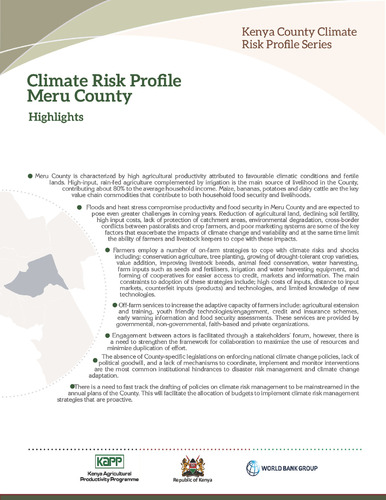 Climate Risk Profile for Meru County. Kenya County Climate Risk Profile Series