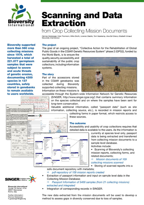 Scanning and data extraction from crop collecting mission documents