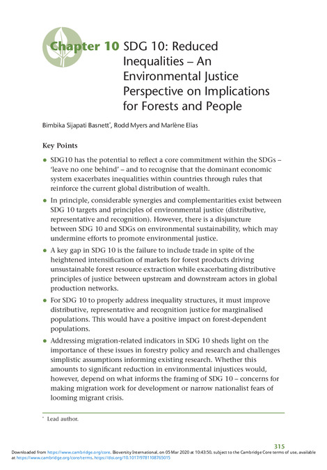 SDG 10: Reduced inequalities &ndash; An environmental justice perspective on implications for forests and people