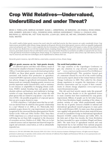 Crop wild relatives - undervalued, underutilized and under threat?
