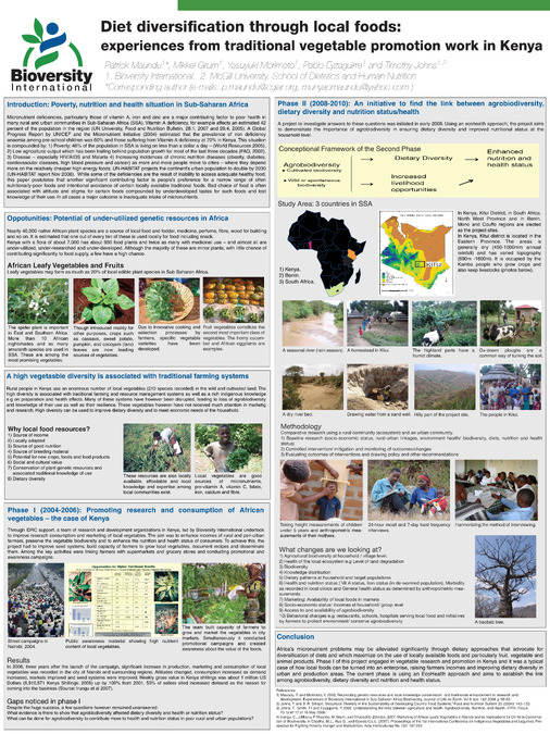 Diet diversification through local foods: experiences from traditional vegetable promotion work in Kenya