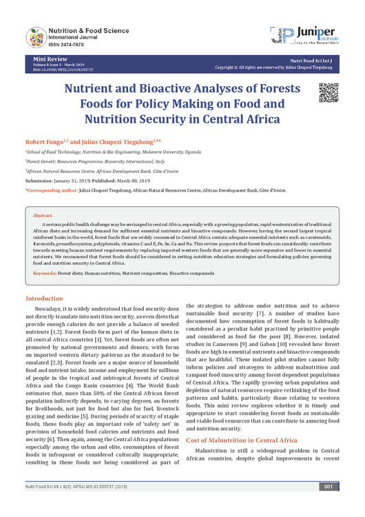 Nutrient and bioactive analyses of forests foods for policy making on food and nutrition security in Central Africa