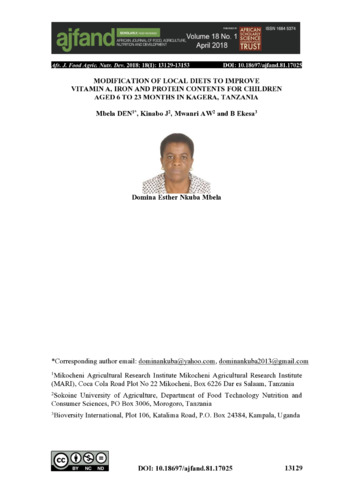 Modification of local diets to improve vitamin A, iron and protein contents for children aged 6 to 23 months in Kagera,Tanzania