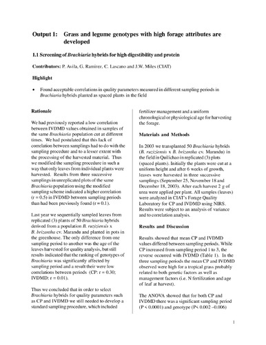 Grass and legume genotypes with high forage attributes are developed: Output 1