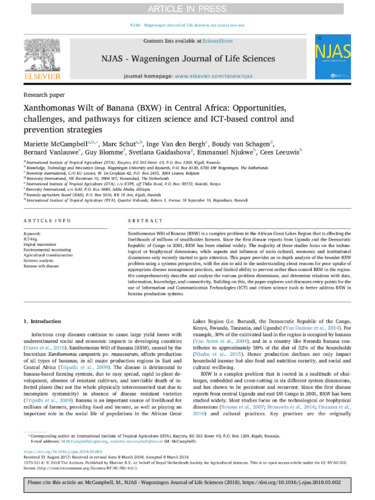 Xanthomonas wilt of banana (BXW) in Central Africa: opportunities, challenges, and pathways for citizen science and ICT-based control and prevention strategies