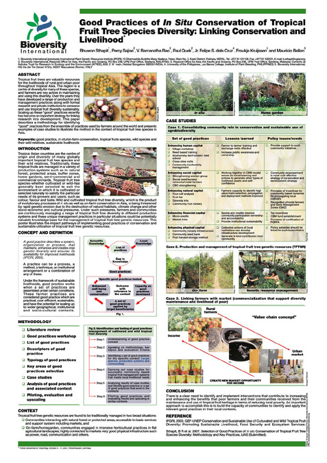 Good practices of in-situ conservation of tropical fruit tree species diversity: linking conservation and livelihood.