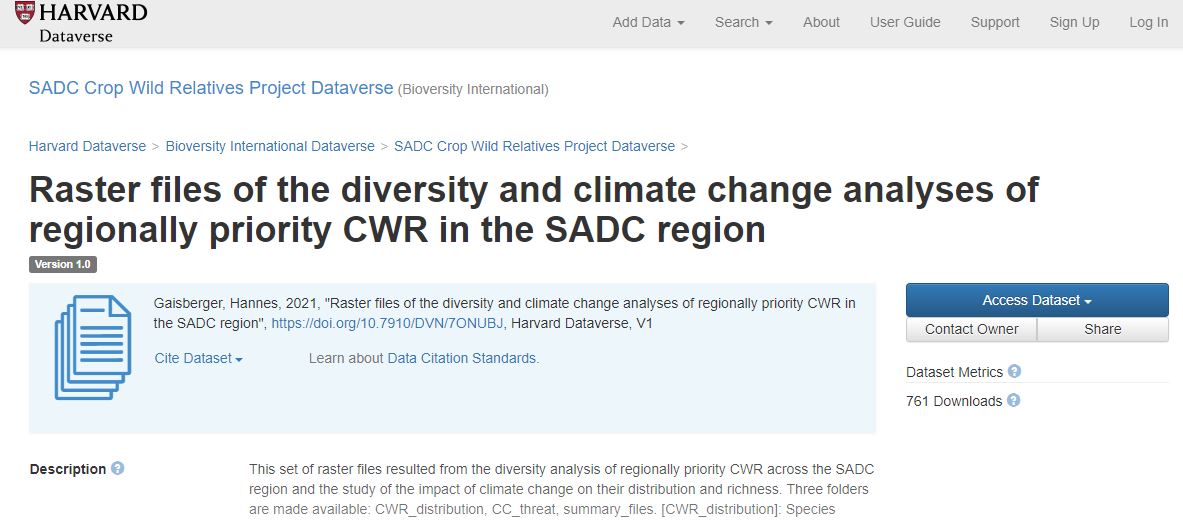 Raster files of the diversity and climate change analyses of regionally priority CWR in the SADC region