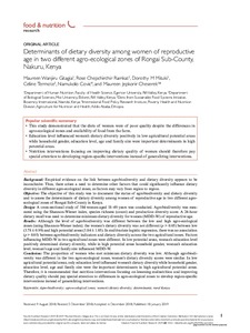 Determinants of dietary diversity among women of reproductive age in two different agro-ecological zones of Rongai Sub-County, Nakuru, Kenya