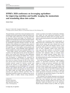 IFPRI?s 2020 conference on leveraging agriculture for improving nutrition and health: keeping the momentum and translating ideas into action