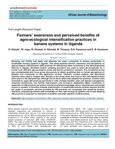 Farmers' awareness and perceived benefits of agro-ecological intensification practices in banana systems in Uganda