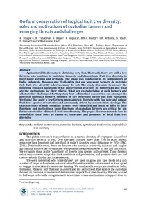 On-farm conservation of tropical fruit tree diversity: roles and motivations of custodian farmers and emerging threats and challenges