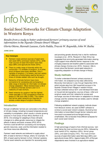 Social Seed Networks for Climate Change Adaptation in Western Kenya: Results from a study to better understand farmers’ primary sources of seed information in the Nyando Climate-Smart Villages