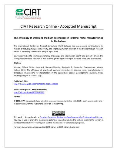 The efficiency of small and medium enterprises in informal metal manufacturing in Zimbabwe: Implications for stakeholders in the agricultural sector