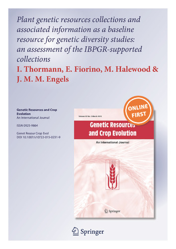 Plant genetic resources collections and associated information as a baseline resource for genetic diversity studies: an assessment of the IBPGR-supported collections