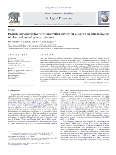 Payments for agrobiodiversity conservation services for sustained on-farm utilization of plant and animal genetic resources