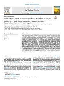 Climate change impacts on phenology and yield of hazelnut in Australia