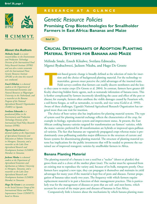 Crucial determinants of adoption: material systems for banana and maize: June 2006, Brief 20