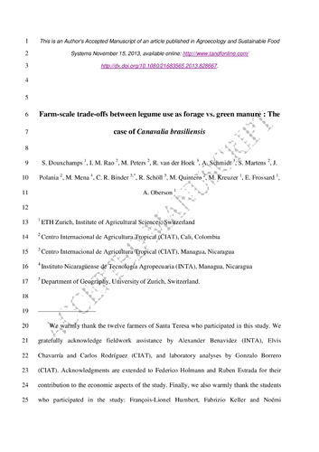Farm-scale tradeoffs between legume use as forage versus green manure: the case of Canavalia Brasiliensis