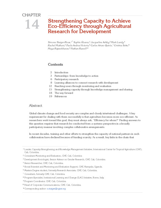 Strengthening capacity to achieve Eco-Efficiency through agricultural research for development