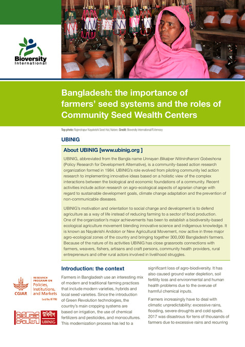 Bangladesh: the importance of farmers&rsquo; seed systems and the roles of Community Seed Wealth Centers